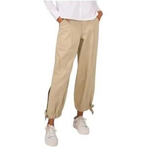 Parker High Waist Ankle Tie Pants Plus Size 14 Cotton Tan Women's